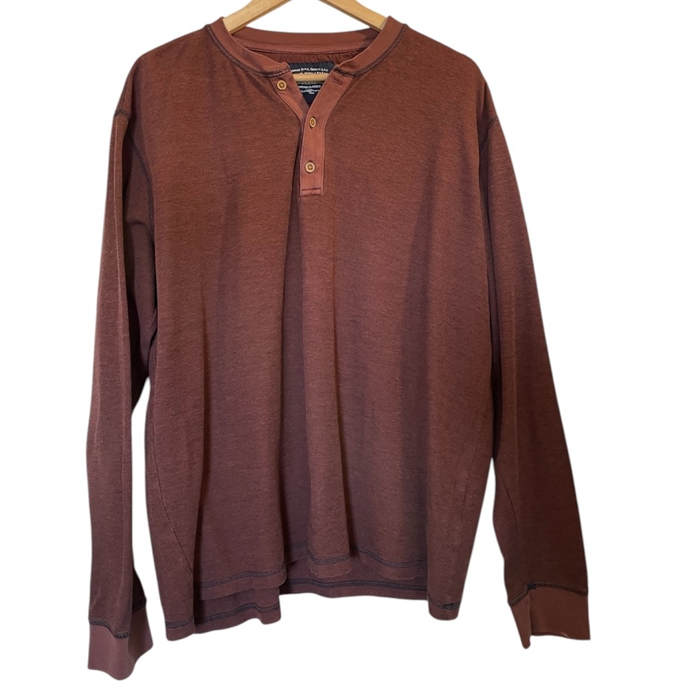 THE NEW IVY Red Distressed Fade Henley Long Sleeve Tee T-Shirt - Size XL